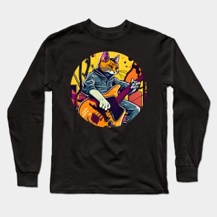 Cute Musician Funny Cat Playing Guitar - Love Cats Long Sleeve T-Shirt